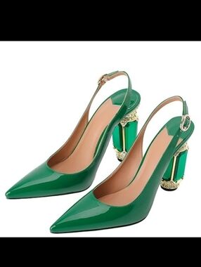 MIRAAZZURRA Women High Heels Pumps Crystal Chunky Heels Sling Back Sexy